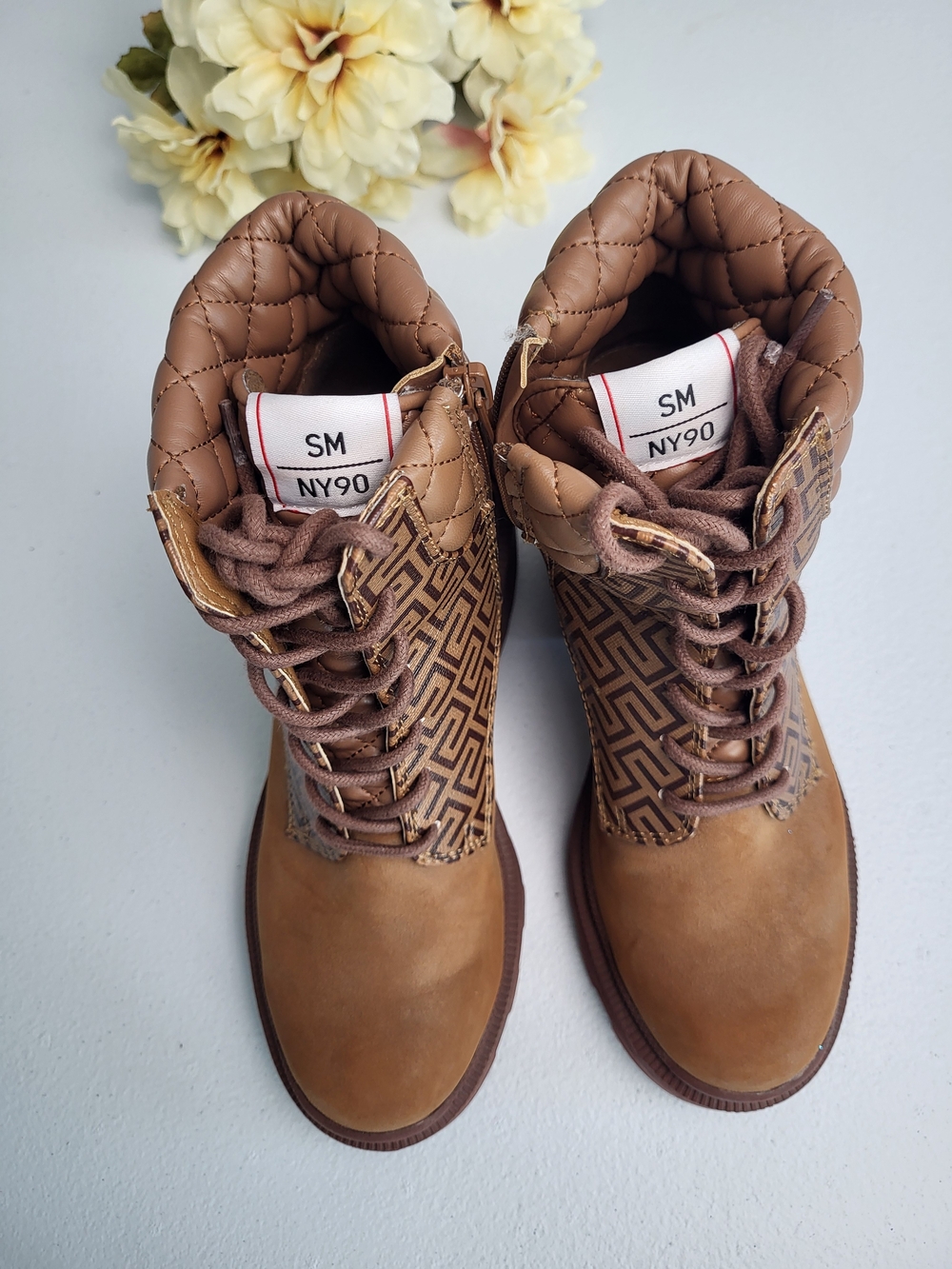 Steve Madden Brown Quilted Lace-Up Ankle Boots
